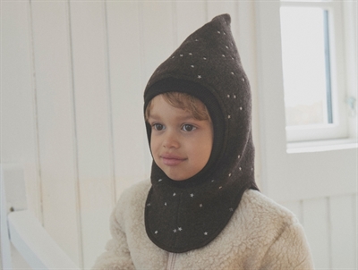 Huttelihut balaclava dark brown melange with star embroidery
