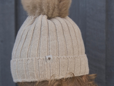 Huttelihut hat sand melange with fur pom-pom