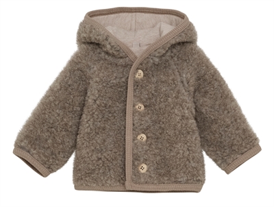 Huttelihut wool jacket camel melange with pointed hood and pom-pom