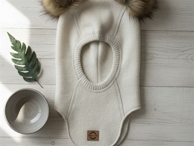 Mikk-line melange off-white balaclava merino wool with pom poms