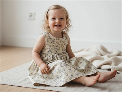 Wheat dress pinafore alabaster flowers