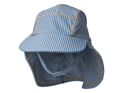 Wheat Tonga UV sun hat with light blue stripes and neck shade