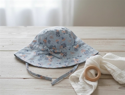 Wheat sun hat pearl blue flowers