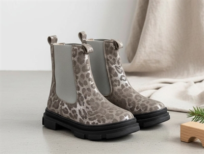 Angulus silver/grey leopard bootie with zipper
