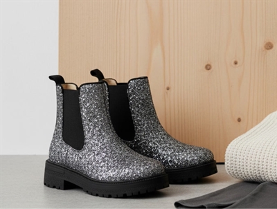 Angulus lavender black glitter ankle boot with elastic