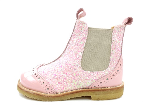 Angulus ancle boot rosa/beige glitter with hole pattern