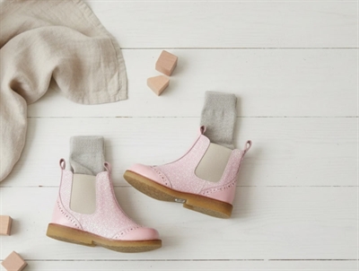 Angulus ancle boot rosa/beige glitter with hole pattern