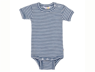 Joha blue striped wool/silk bodysuit with short sleeves