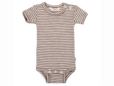 Joha dark beige striped wool/silk bodysuit with short sleeves