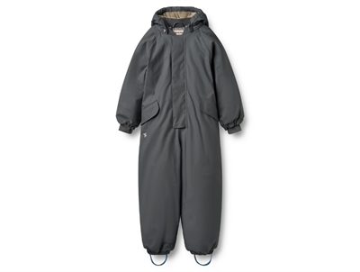 Wheat Ludo rubber snowsuit grey blue with adjustable hood