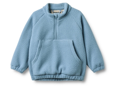 Wheat Moon fleece anorak faded denim with zipper and kangaroo pocket