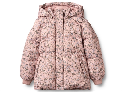 Wheat Eli puffer jacket rose powder flowers with floral print and adjustable waist