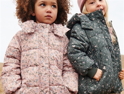 Wheat Yrsa puffer coat rose powder flowers with adjustable waist