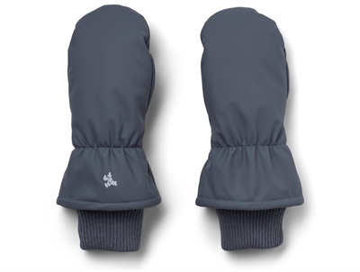 Wheat Stormy rubber mittens grey blue with ribbed edge and fleece lining