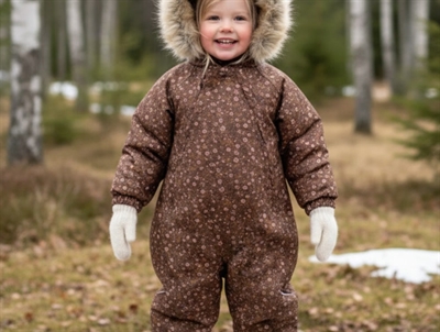 Wheat snowsuit Nickie eggplant flowers