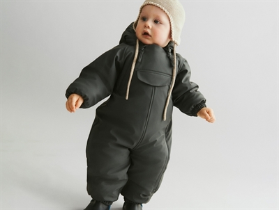 Wheat Evig rubber snowsuit grey blue with fleece lining and double zipper
