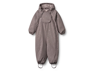 Wheat Evig rubber snowsuit purple stone stars with fleece lining and star print