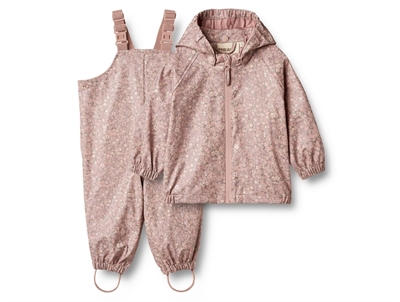 Wheat Charlie rain set powder flower meadow with floral print and detachable hood