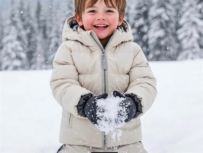 VER de TERRE baby down jacket oat with removable hood