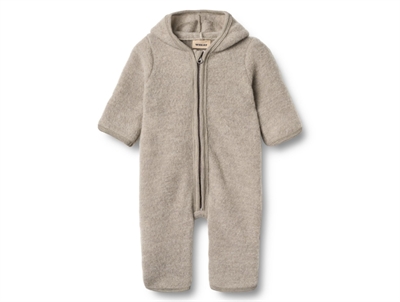 Wheat Ata fleece wool suit khaki melange with hood and zipper