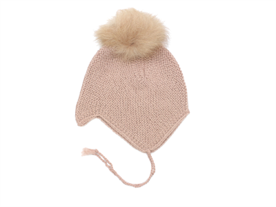 Huttelihut cap for babies dusty rose with fur tassel