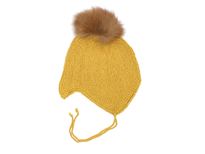 Huttelihut cap for babies mustard with fur tassel