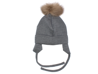 Huttelihut cap for babies stone gray with fur tassel
