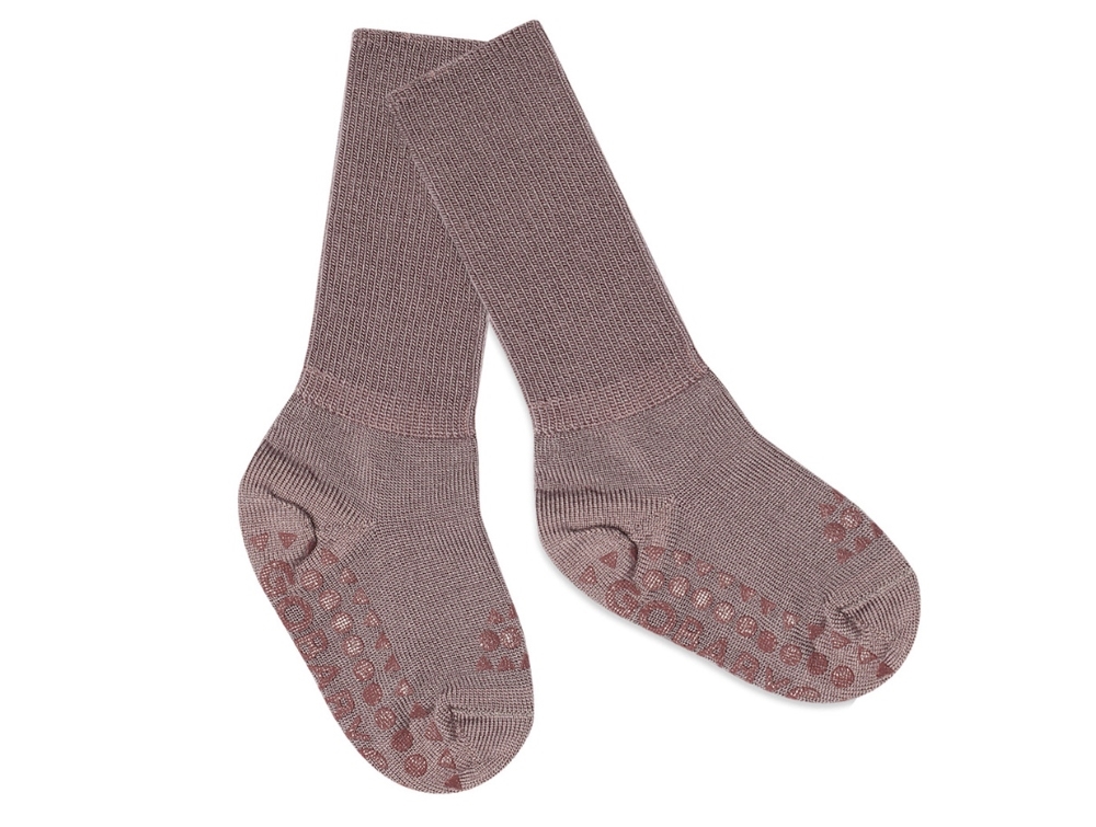GoBabyGo socks anti-slip dark purple merino wool