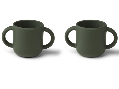 Liewood rabbit hunter green silicone cup with handle Gene (2-pack)