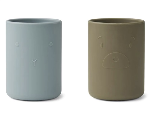 Liewood blue fog/khaki mix silicone cup Ethan (2-pack)