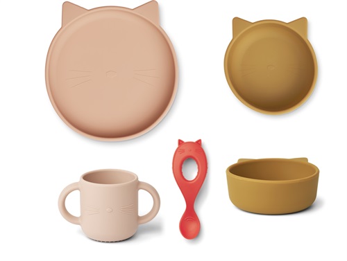 Liewood cat rose multi mix dining set Vivi silicone (4-pack)