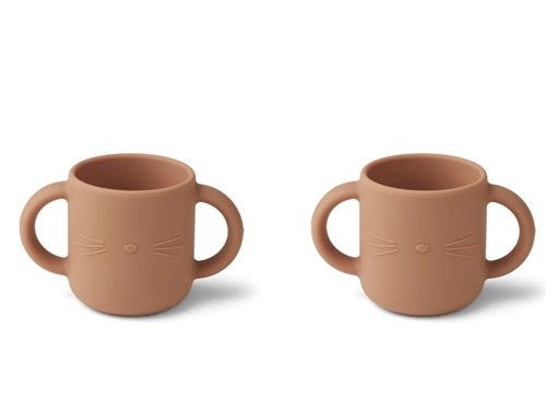 Liewood cat/tuscany rose cup with handle Gene silicone (2-pack)