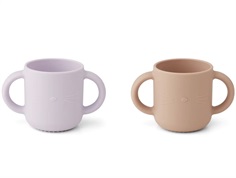 Liewood cat light lavender rose mix cup with handle Gene silicone (2-pack)