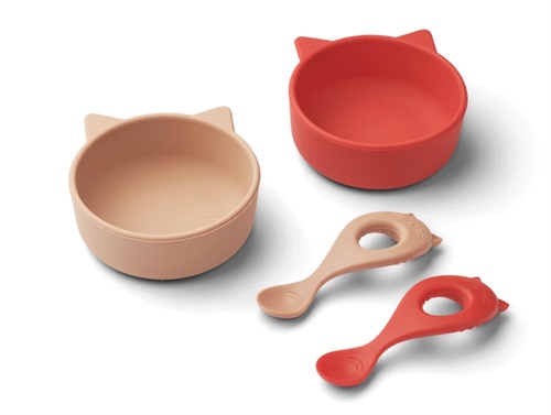 Liewood cat apple red/tuscany rose mix dining set Evan silicone (4-pack)