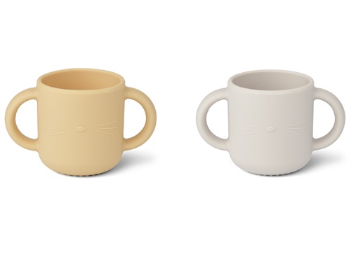 Liewood cat jojoba/sea shell mix silicone cup with handle Gene (2-pack)