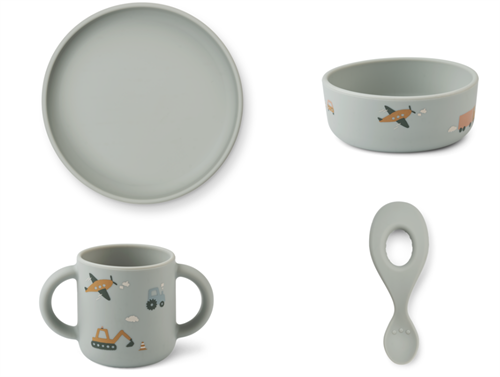 Liewood vehicles/dove blue mix dining set Vivi silicone (4-pack)