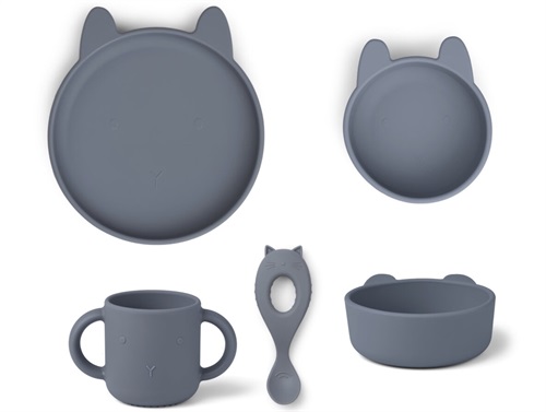 Liewood rabbit whale blue dining set Vivi silicone (4-pack)