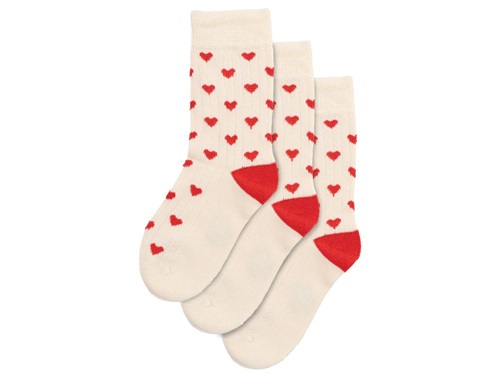 Minipop socks off-white with red hearts bamboo (3-pack)