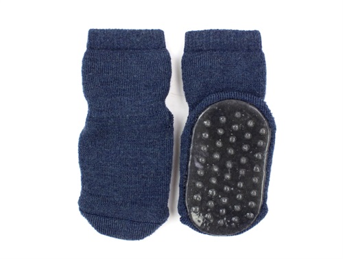 MP Stockings dark denim melange wool with rubber soles