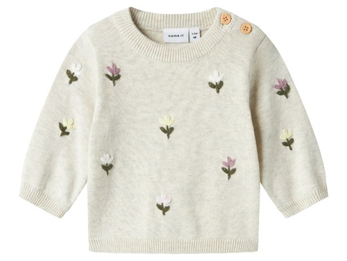 Name It knitted sweater peyote melange with floral embroidery