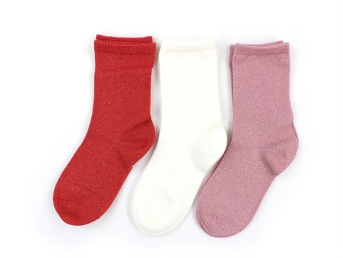 Noa Noa Miniature socks red/white/rose glitter (3-Pack)