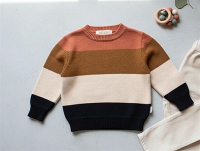 Petit Piao knitwear copper brown/rubber/tapioka/raven stripes