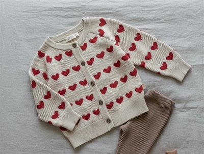 Petit Piao knitted cardigan beige with hearts