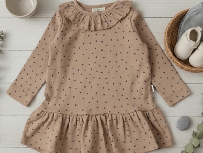 Petit Piao café rose/denim blue frill dot modal dress