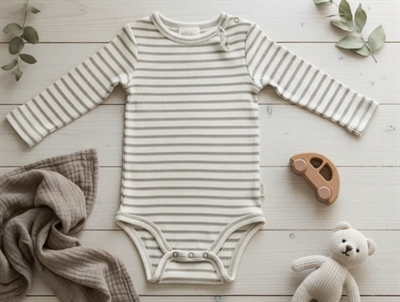 Petit Piao simply taupe striped bodysuit