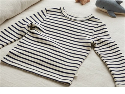 Petit Piao indigo plum/dark off white striped t-shirt modal