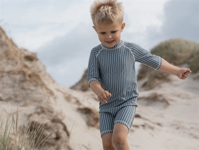 Petit Piao swimsuit blue mirage with off-white stripes  