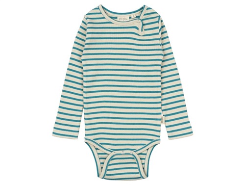 Petit Piao bodysuit turquoise/dark off-white striped