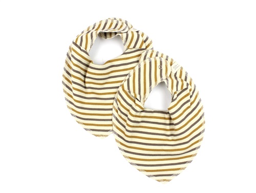 Petit Piao chocolate brown/golden sun/dark offwhite striped bib (2-pack)