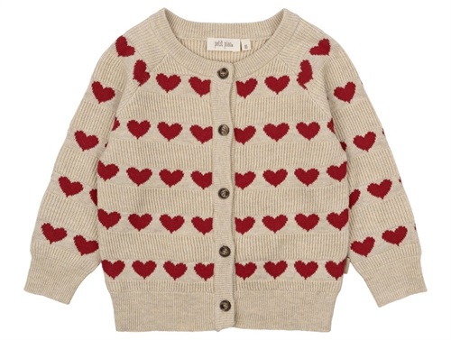 Petit Piao knitted cardigan beige with hearts